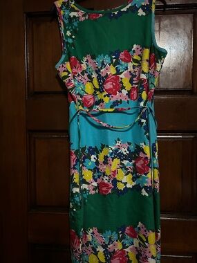 Talbots Green & Teal Floral Sleeveless Midi Dress